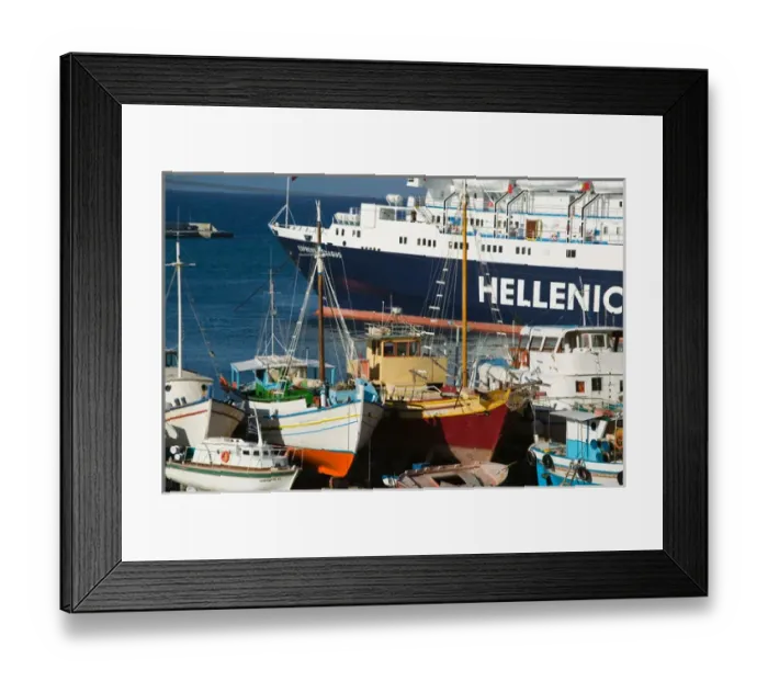 Framed Print : GREECE-Northeastern Aegean Islands-SAMOS-Karlovasi: Port View with Greek Island Ferry