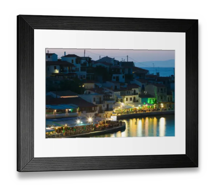 Framed Print : GREECE-Northeastern Aegean Islands-SAMOS-Kokkari: Harborfront Area  /  Dusk