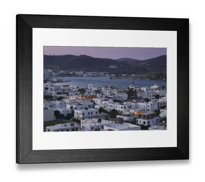 Framed Print : GREECE-Dodecanese Islands-PATMOS-Skala: Town View and Harbor / Evening Framed Print : GREECE-Dodecanese Islands-PATMOS-Skala: Town View and Harbor / Evening