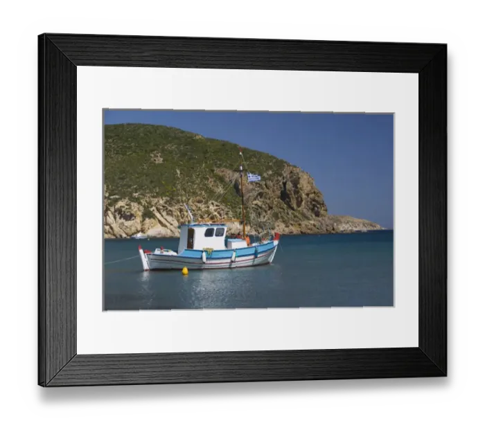 Framed Print : GREECE-Dodecanese Islands-PATMOS-Agriolivadi Bay: Small Boat on Agriolivadi Bay Framed Print : GREECE-Dodecanese Islands-PATMOS-Agriolivadi Bay: Small Boat on Agriolivadi Bay