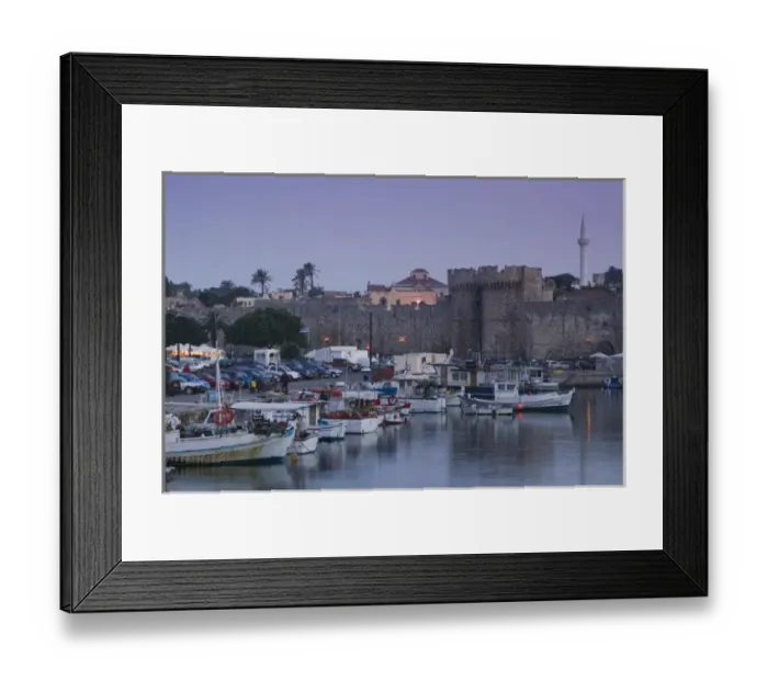 Framed Print : GREECE-Dodecanese Islands-RHODES-Rhodes Town: Commercial Harbor and Old Town City Framed Print : GREECE-Dodecanese Islands-RHODES-Rhodes Town: Commercial Harbor and Old Town City