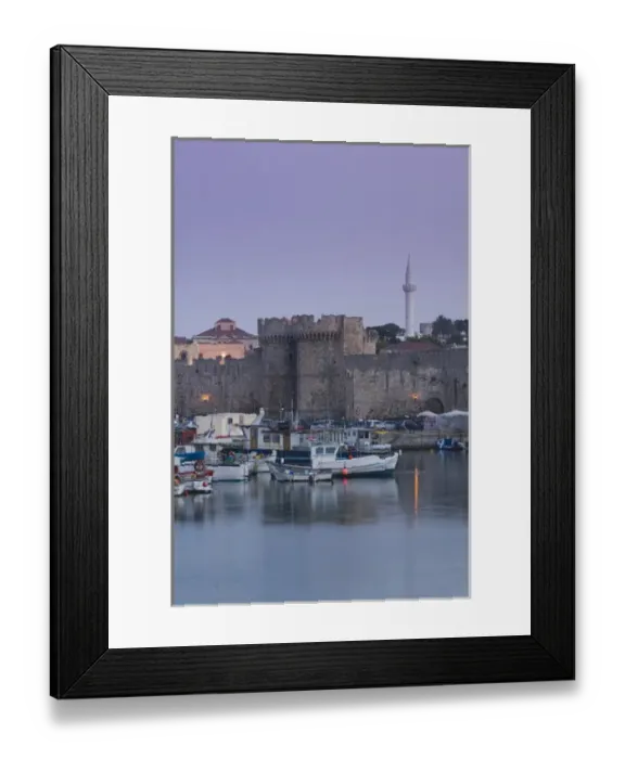 Framed Print : GREECE-Dodecanese Islands-RHODES-Rhodes Town: Commercial Harbor and Old Town City Framed Print : GREECE-Dodecanese Islands-RHODES-Rhodes Town: Commercial Harbor and Old Town City