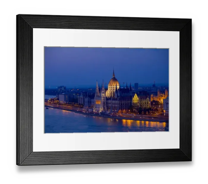 Framed Print : Europe, Hungary, Budapest. Nighttime overview of the Parliament Building and city