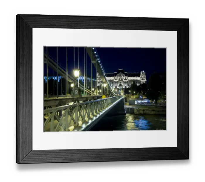Framed Print : Europe, Hungary, Budapest. Chain Bridge over the River Danube at night. Credit as Framed Print : Europe, Hungary, Budapest. Chain Bridge over the River Danube at night. Credit as