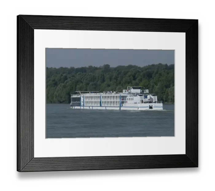 Framed Print : Hungary. Danube River view. Passenger river cruise boat, Bellevue, near Kalocsa