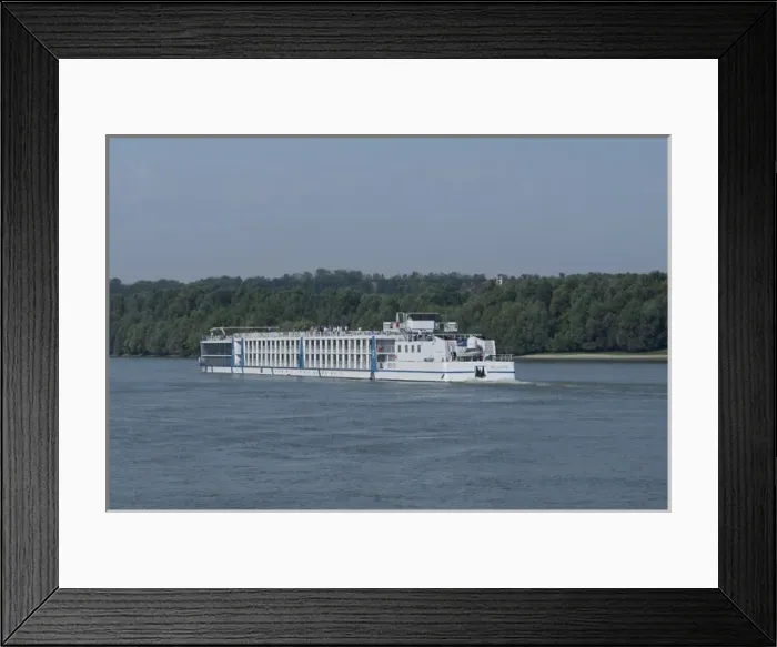 Framed Print : Hungary. Danube River view. Passenger river cruise boat, Bellevue, near Kalocsa