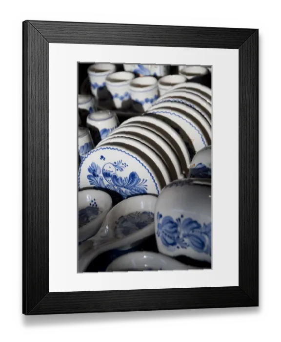 Framed Print : Hungary, Kalocsa. Typical Hungarian souvenirs. Blue & white hand painted pottery