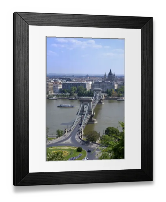 Framed Print : Europe, Hungary, Budapest, Szechenyi Lanchid Chain Bridge, Danube River