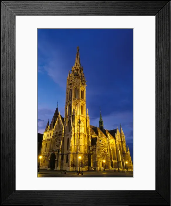 Framed Print : Hungary, Budapest, Buda Castle. Matyas church at dusk Framed Print : Hungary, Budapest, Buda Castle. Matyas church at dusk