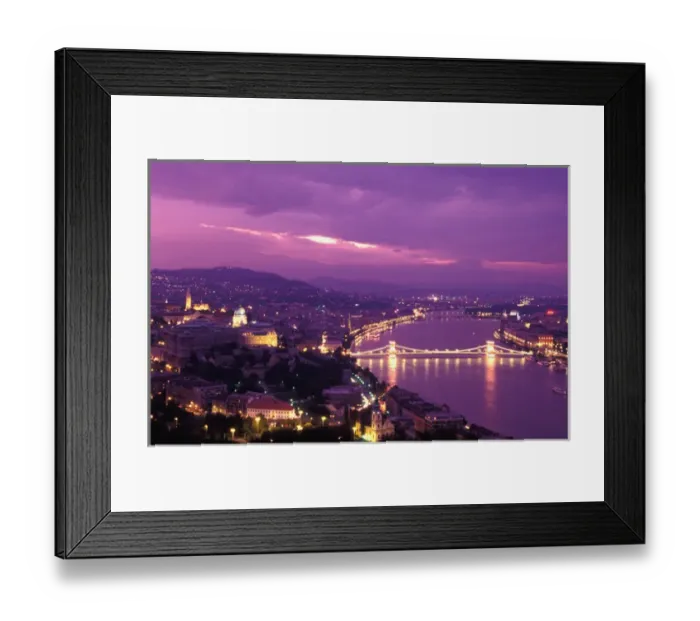 Framed Print : Hungary, Budapest, City and Danube river at dusk Framed Print : Hungary, Budapest, City and Danube river at dusk