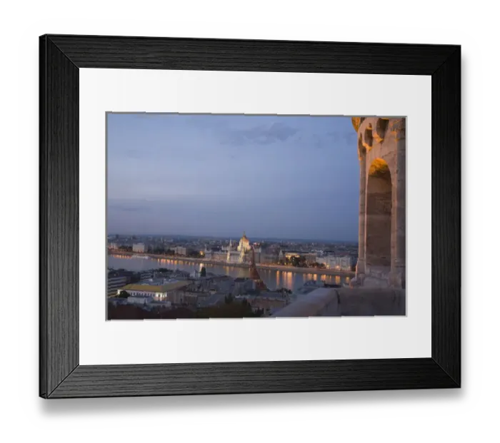 Framed Print : View from Fishermens Bastion next to Matyas Church, Castle Hill, Bude side of Central Budapest Framed Print : View from Fishermens Bastion next to Matyas Church, Castle Hill, Bude side of Central Budapest
