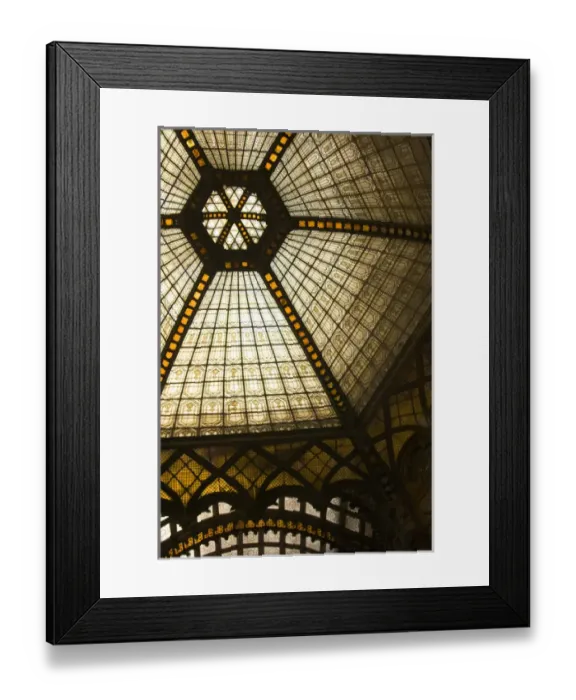 Framed Print : Stained glass architecture inside Ferenciek Tere (English: Square of the Franciscans) Framed Print : Stained glass architecture inside Ferenciek Tere (English: Square of the Franciscans)