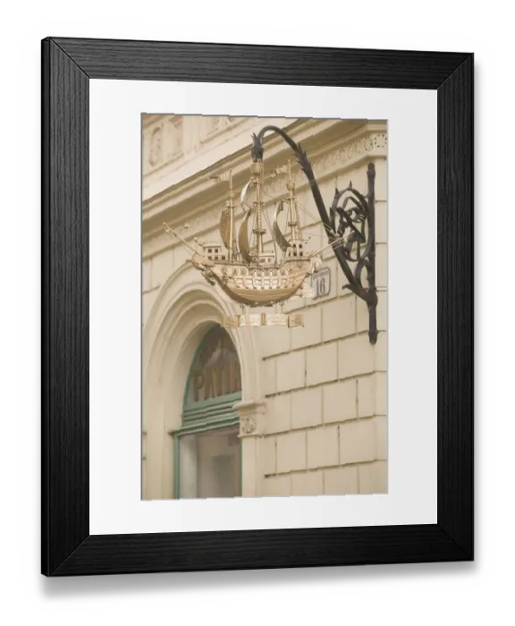 Framed Print : HUNGARY-WESTERN TRANSDANUBIA-Gyor: Ornate Ship Sign / Old Town Framed Print : HUNGARY-WESTERN TRANSDANUBIA-Gyor: Ornate Ship Sign / Old Town