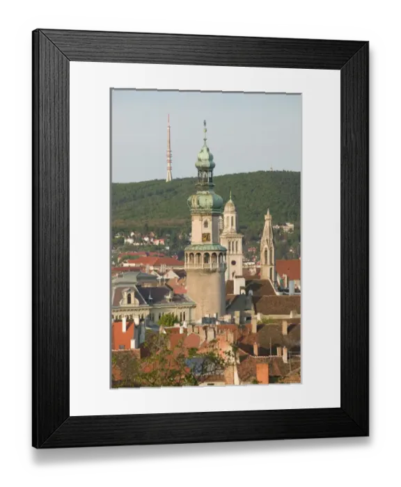 Framed Print : HUNGARY-WESTERN TRANSDANUBIA-Sopron: Town View & Firewatch Tower  /  Morning