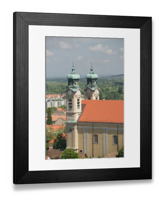 Framed Print : HUNGARY-WESTERN TRANSDANUBIA-Tata: Holy Cross Church from Calvary Hill Lookout Tower