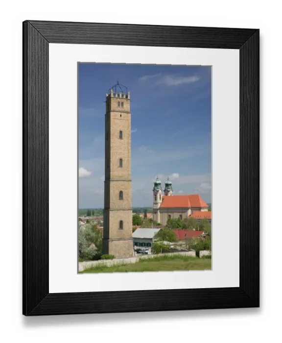 Framed Print : HUNGARY-WESTERN TRANSDANUBIA-Tata: Holy Cross Church & Calvary Hill Lookout Tower