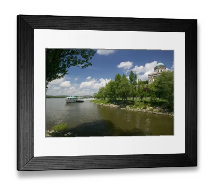 Framed Print : HUNGARY-DANUBE BEND-Estergom: View of Estergom Basilica (b. 1856) & River Tour Boat Framed Print : HUNGARY-DANUBE BEND-Estergom: View of Estergom Basilica (b. 1856) & River Tour Boat