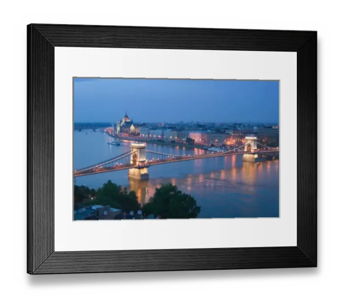 Framed Print : HUNGARY-Budapest: Szechenyi (Chain) Bridge, Parliament & Danube River from Castle Hill