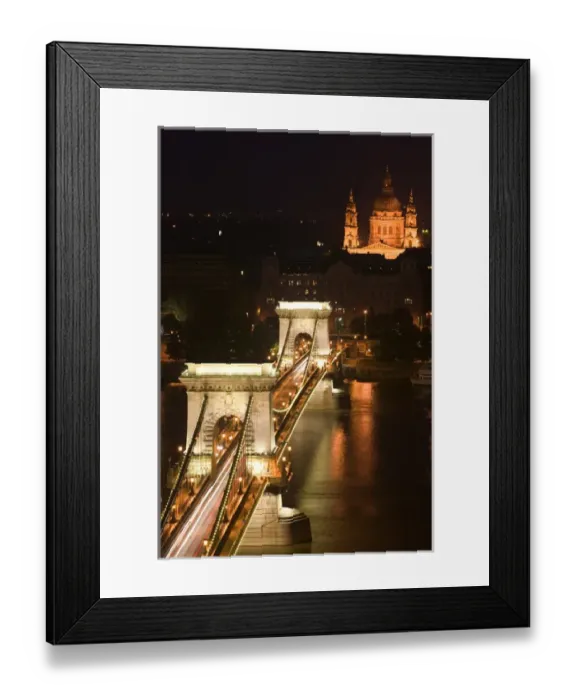 Framed Print : HUNGARY-Budapest: Szechenyi (Chain) Bridge & St. Stephens Basilica from Castle