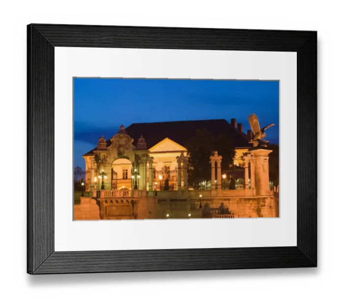 Framed Print : HUNGARY-Budapest: Buda  /  Castle Hill- Corvinus Gate & Turul Eagle  /  Evening