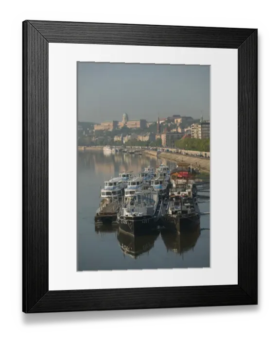 Framed Print : HUNGARY-Budapest: View of Danube Riverfront (Buda) & Riverboats from Margit Bridge