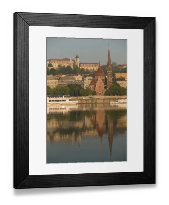 Framed Print : HUNGARY-Budapest: View of Danube Riverfront (Buda) & Calvinist Church  /  Morning