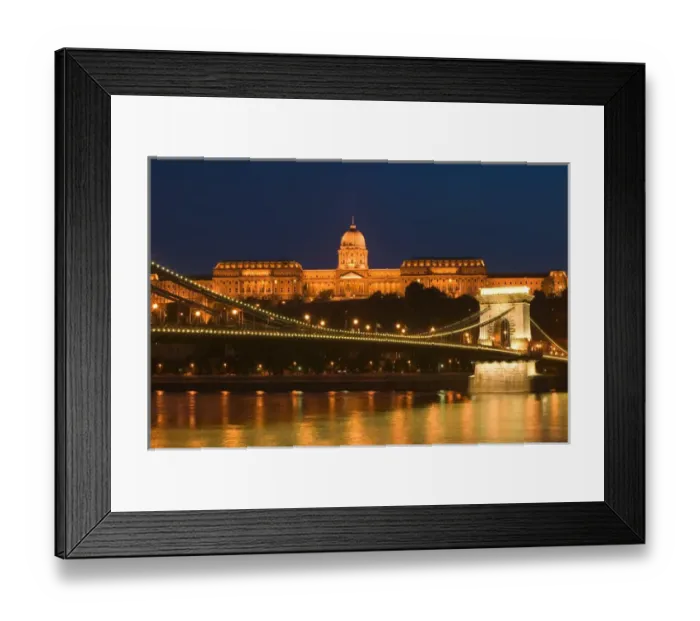 Framed Print : HUNGARY-Budapest: Szechenyi (Chain) Bridge, National Gallery & Danube River / Evening Framed Print : HUNGARY-Budapest: Szechenyi (Chain) Bridge, National Gallery & Danube River / Evening