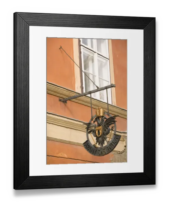 Framed Print : HUNGARY-Budapest: Castle Hill: Golden Eagle Pharmacy Museum Sign at site of Framed Print : HUNGARY-Budapest: Castle Hill: Golden Eagle Pharmacy Museum Sign at site of