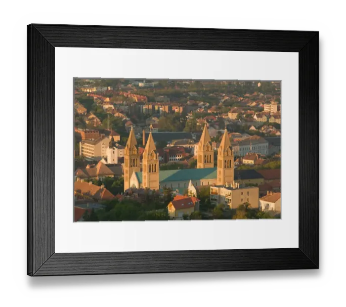 Framed Print : HUNGARY-Southern Transdanubia-PECS: Town View & Basilica of St. Peter from Northern