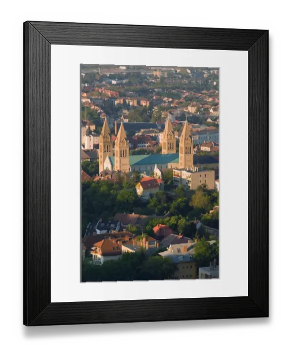 Framed Print : HUNGARY-Southern Transdanubia-PECS: Town View & Basilica of St. Peter from Northern
