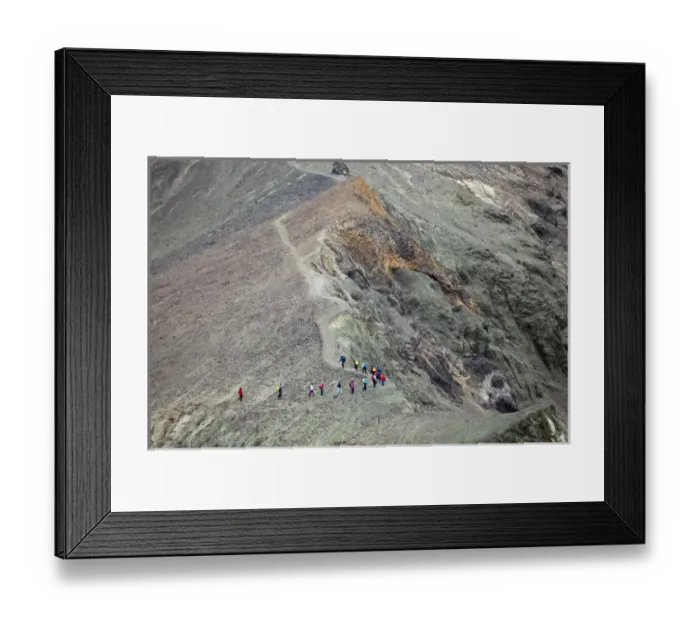 Framed Print : Hikers on trail up mountain, Iceland Framed Print : Hikers on trail up mountain, Iceland