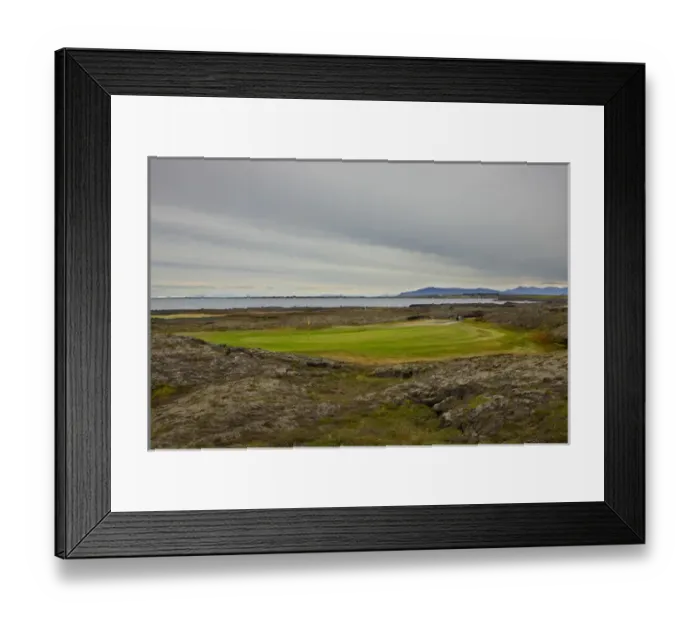 Framed Print : Europe, Iceland, Hafnarfjordur. Golf course carved from a large lava field. Credit as