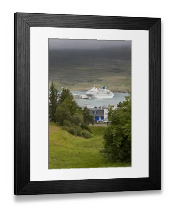 Framed Print : Europe, Iceland, Akureyri. A cruise ship docked in harbor. Credit as: Don Grall / Framed Print : Europe, Iceland, Akureyri. A cruise ship docked in harbor. Credit as: Don Grall /