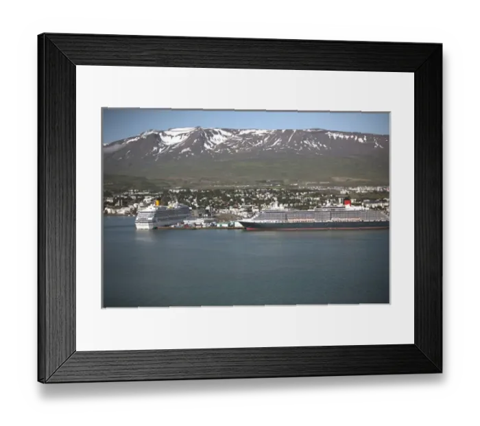 Framed Print : ICELAND20750_JUL2009_BARTRUFF. CR2-Two ocean liners in port at the same time during Framed Print : ICELAND20750_JUL2009_BARTRUFF. CR2-Two ocean liners in port at the same time during