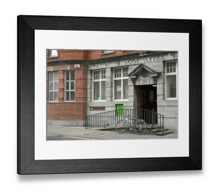 Framed Print : Europe, Ireland, Sligo. A bicycle parked in front of the post office. Credit as