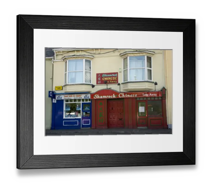 Framed Print : Europe, Ireland, Donegal. Shamrock Chinese Restaurant with red storefront. Credit as Framed Print : Europe, Ireland, Donegal. Shamrock Chinese Restaurant with red storefront. Credit as