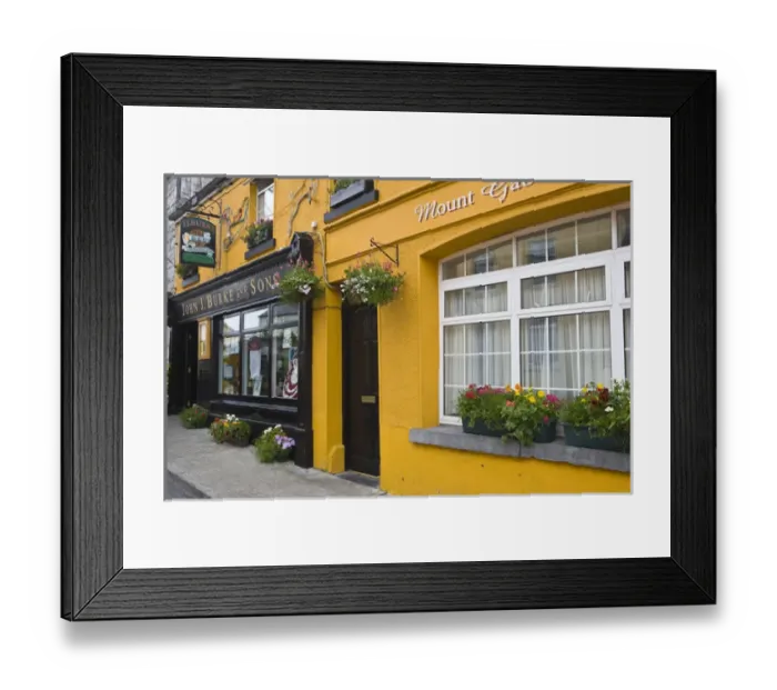 Framed Print : Clonbur, Ireland. John Burkes, a well-known restaurant and other shops lines Framed Print : Clonbur, Ireland. John Burkes, a well-known restaurant and other shops lines