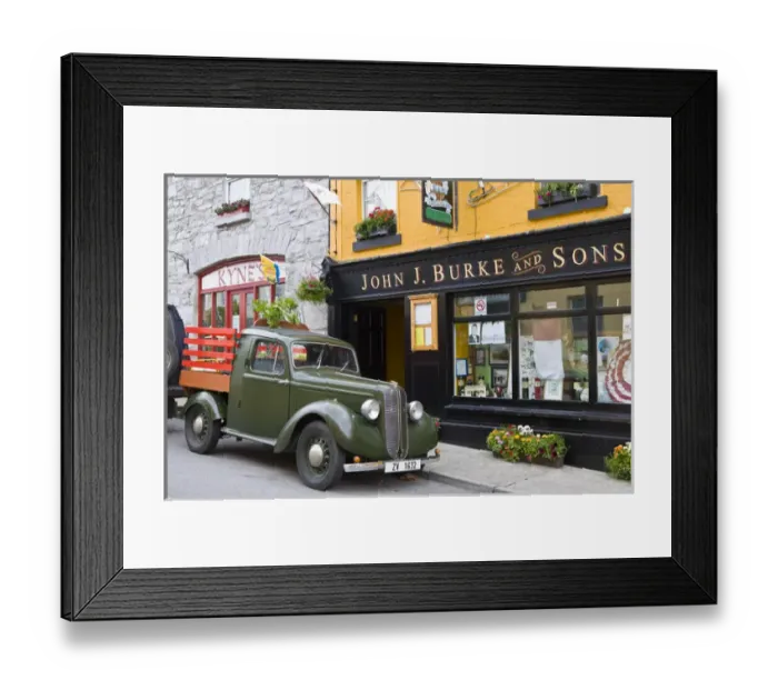 Framed Print : Clonbur, Ireland. An old truck sits outside John Burkes, a well-known restaurant Framed Print : Clonbur, Ireland. An old truck sits outside John Burkes, a well-known restaurant