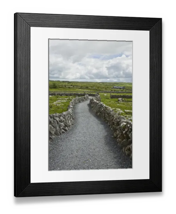 Framed Print : Ireland, Burren, Kilfenora. A walking path through the historice site of Kilfenora