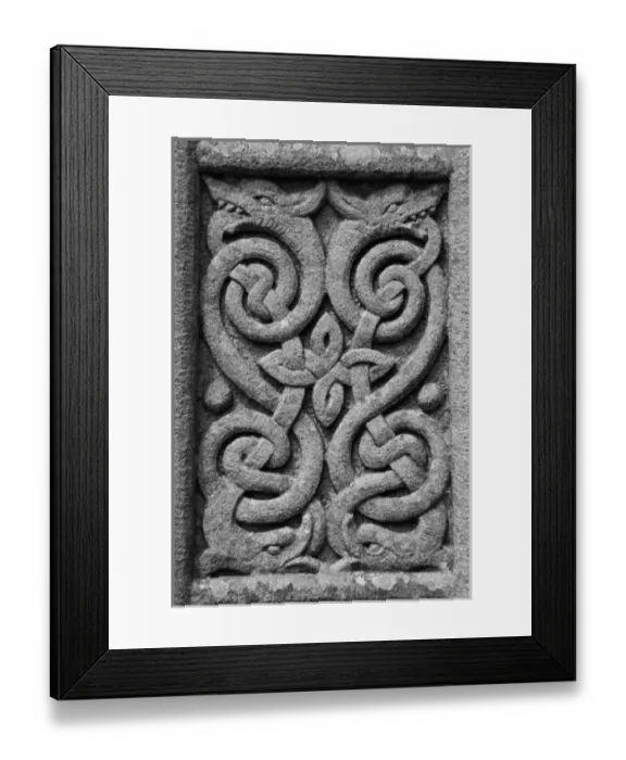 Framed Print : Europe, Ireland, Glendalough. Cletic Patterns on Cross at Glandalough