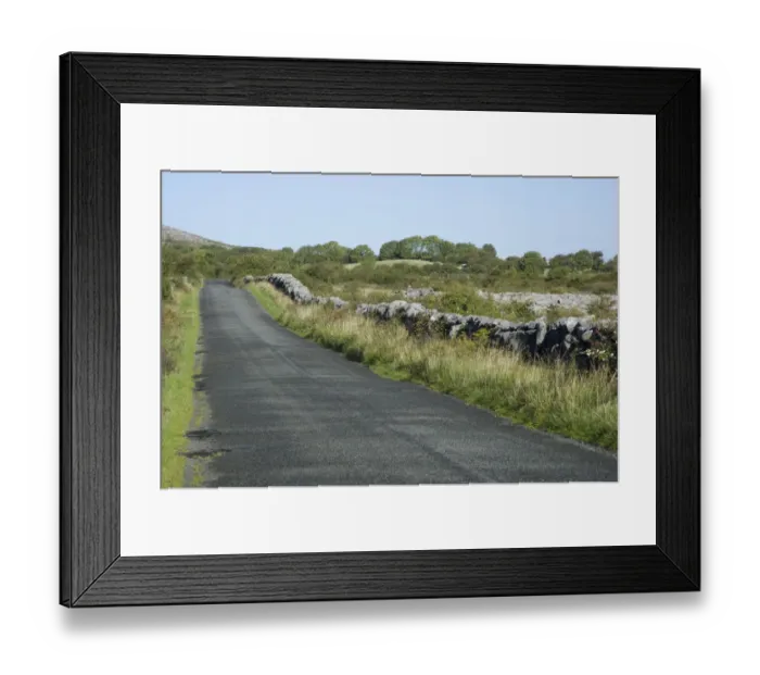 Framed Print : Country Highway, Ireland, Stone fence, road