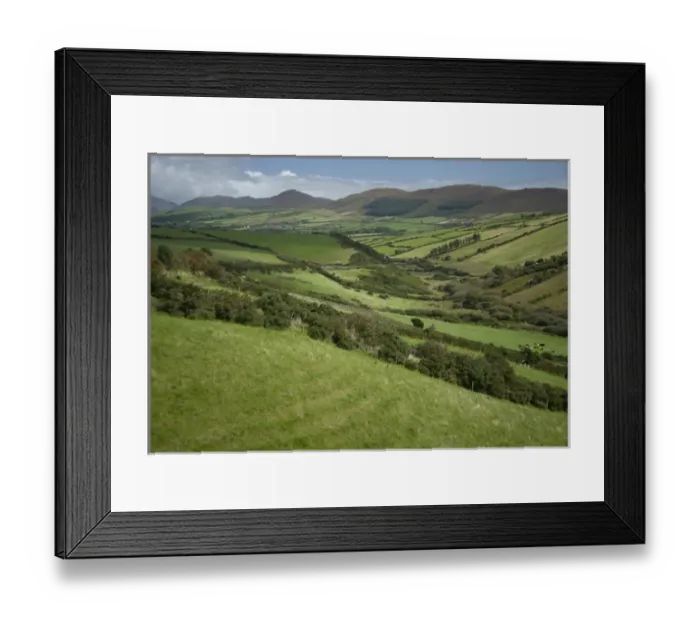 Framed Print : Irish Countryside, Ireland, Farms, Landscape, Scenic, Hills, Valley