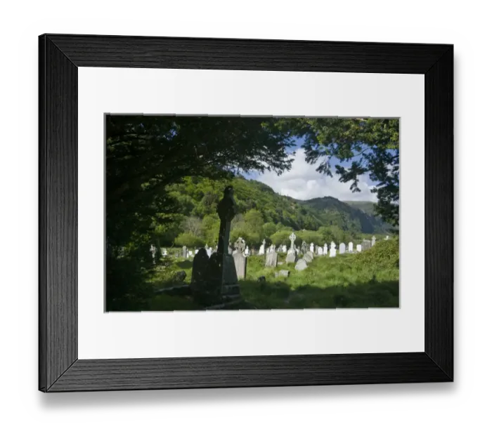 Framed Print : Glendalough, ancient, monastic site, County Wicklow, Ireland, Cemetery, historic