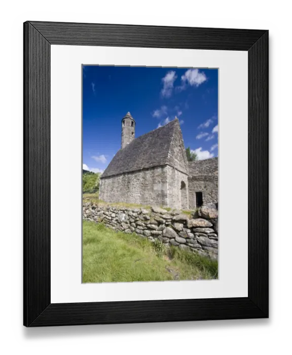 Framed Print : Church, Glendalough, ancient monastic site, County Wicklow, Ireland, historic, stonework