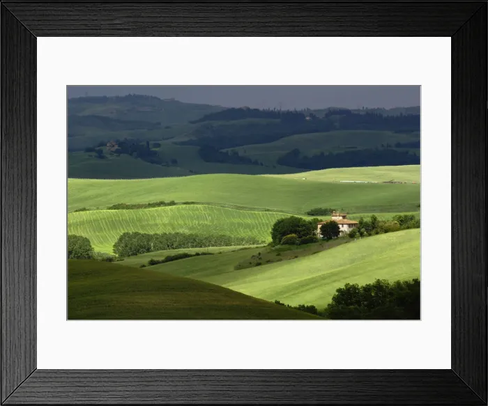Framed Print : Rolling agricultural farm fields and dappled sunlight, Tuscany, Italy Framed Print : Rolling agricultural farm fields and dappled sunlight, Tuscany, Italy