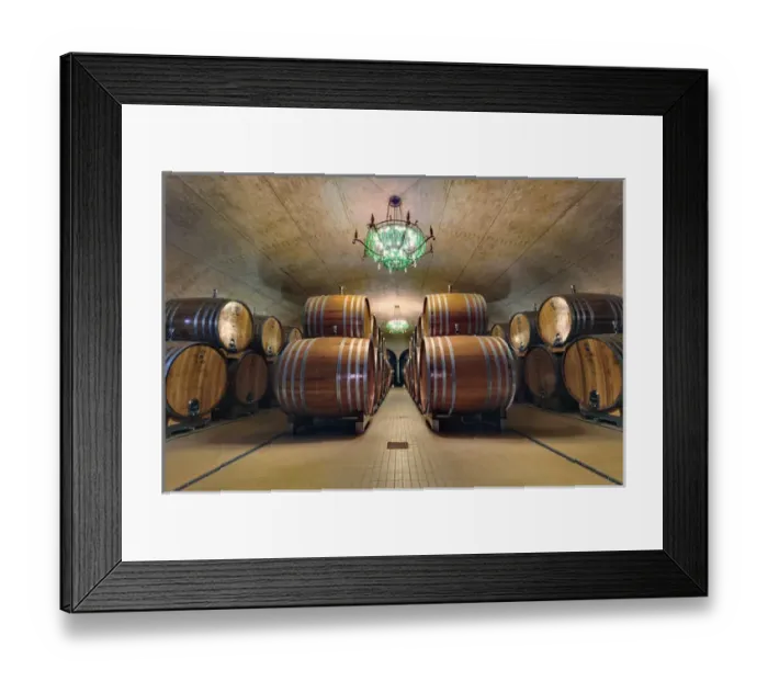Framed Print : Wine Barrel room, Castle Banfi, Tuscany, Italy (Editorial Use Only)