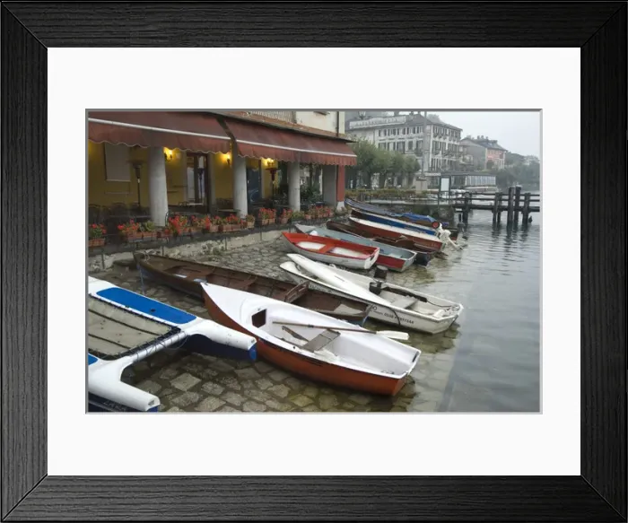 Framed Print : Italy, Piedmont (Piemonte), Orta san Guilio on Lago Orta, boats pulled up to