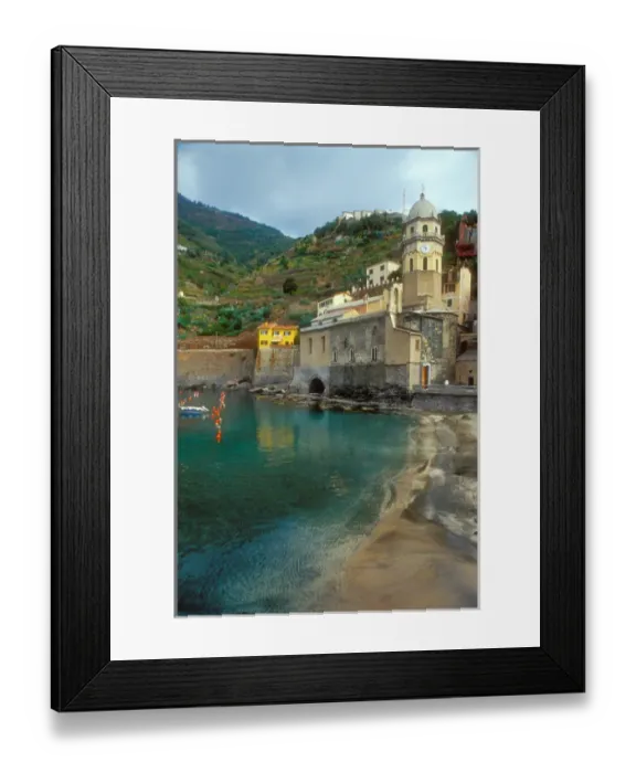 Framed Print : Italy: Cinque Terre, Vernazza, harbor and town seen from breakwater, October Framed Print : Italy: Cinque Terre, Vernazza, harbor and town seen from breakwater, October