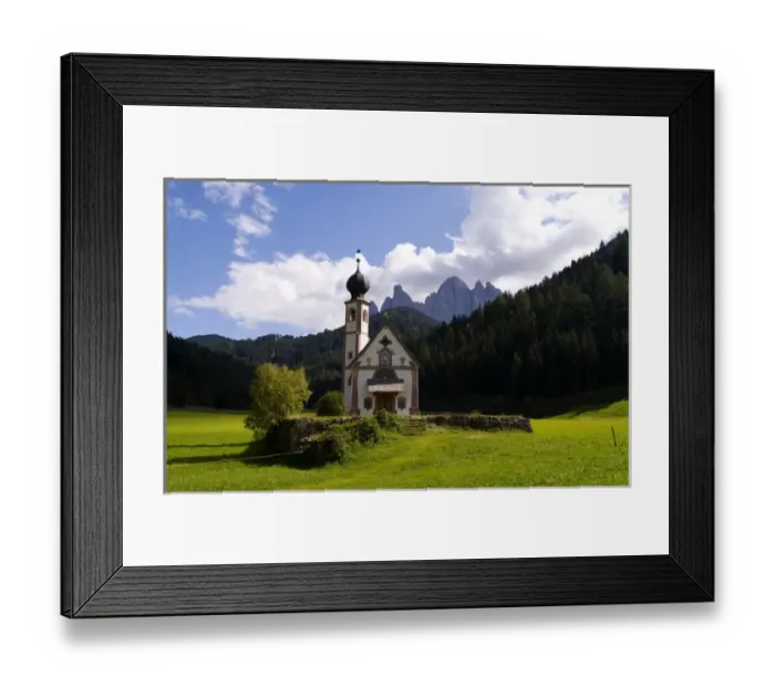 Framed Print : Beautiful isolated lonely church called Rainui in valley in the Italian Dolomites Framed Print : Beautiful isolated lonely church called Rainui in valley in the Italian Dolomites