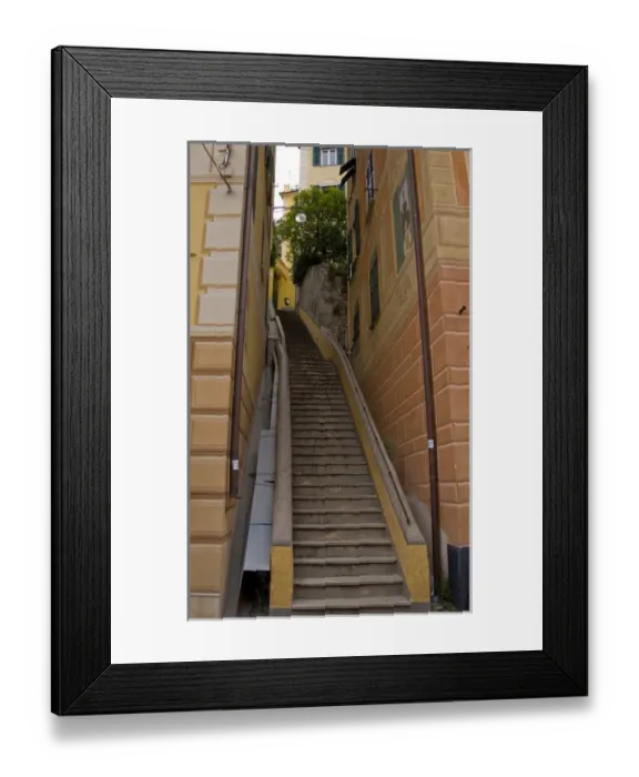 Framed Print : Europe, Italy, Camogli. View of steep steps in the town. Credit as: Wendy Kaveney